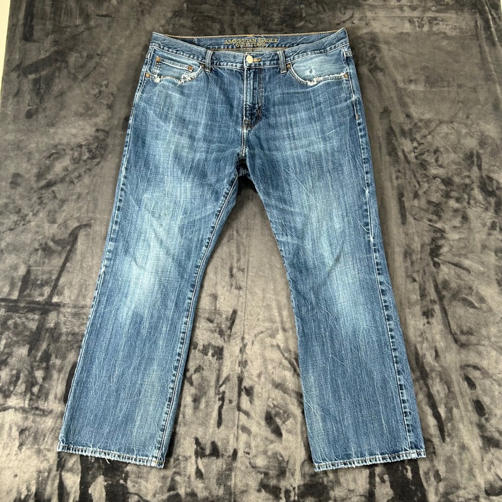 American Eagle Jeans Mens 36x30 Blue Original Boot Distressed Denim